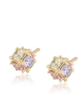 Stud Ball Earrings Colorful CZ Stone 14k Gold Plated Luxury Jewelr